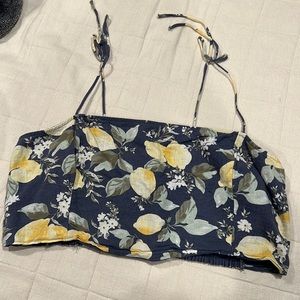 Abercrombie lemon and floral crop top with adjustable straps, size L